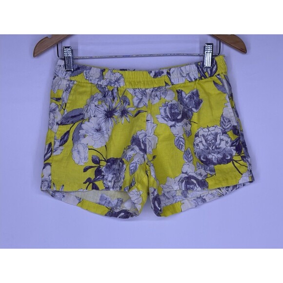 Kut‎ From The Kloth Jansen Yellow Floral Print Linen Shorts Women's Size 2 - Picture 1 of 5